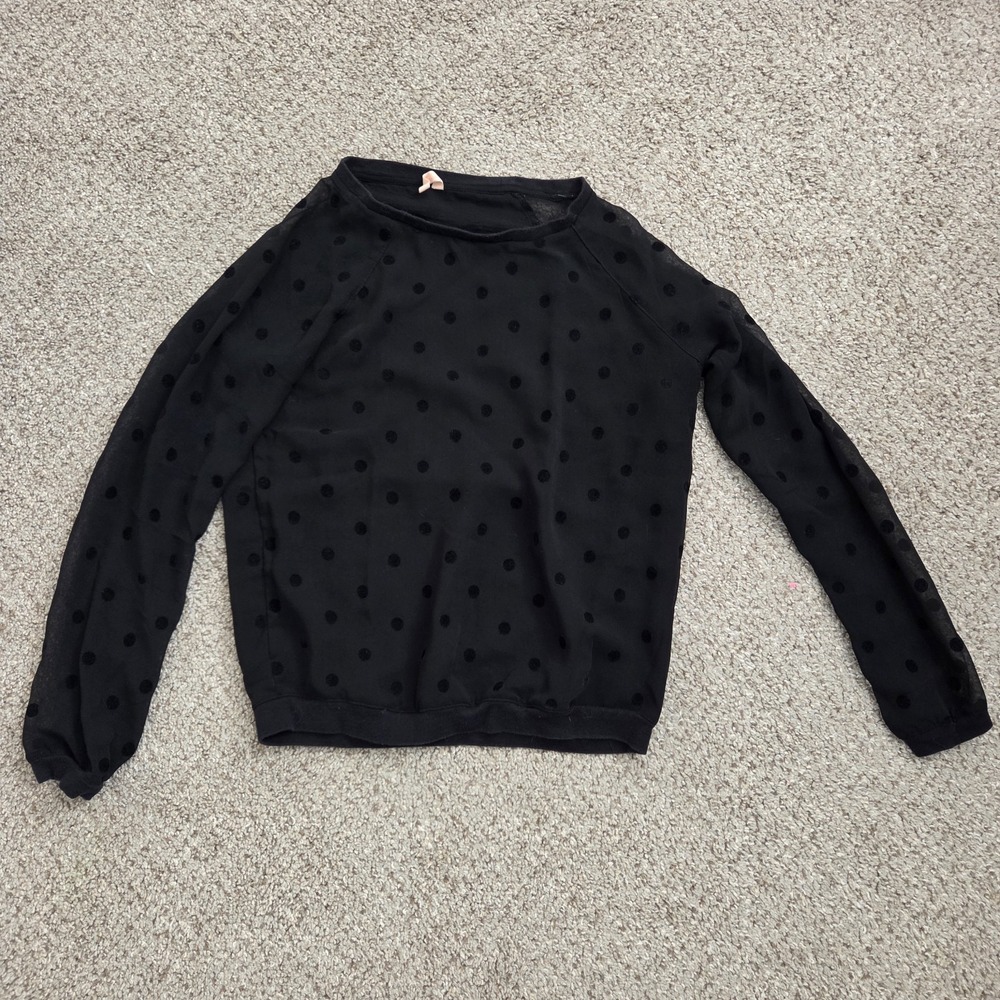 Bershka Black Polka Dot ‎ Long Sleeve Top Size Small
